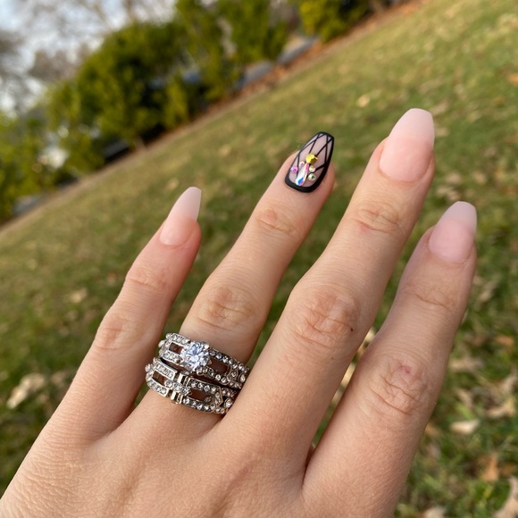 925 Sterling Silver 2 pcs Rings White Sapphire - Picture 9 of 15